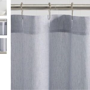 NWT Pottery Barn Mini Stripe Shower Curtain Navy & White Classic Stripe